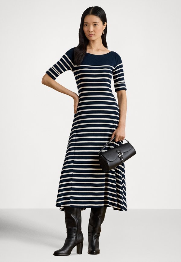 Lauren Ralph Lauren Petite STRIPED COTTON RIB-KNIT MIDI DRESS