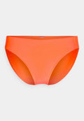 Orangene Bikini-Unterteile mit glatter Textur, mittelhohem Schnitt und minimalistischem Design. Keine sichtbaren Muster oder Hardware-Details.