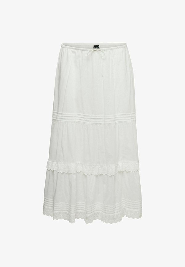 Vero Moda Curve SKIRT VMCSANDY HIGH WAIST LONG SKIRT - Maxi skirt - snow white