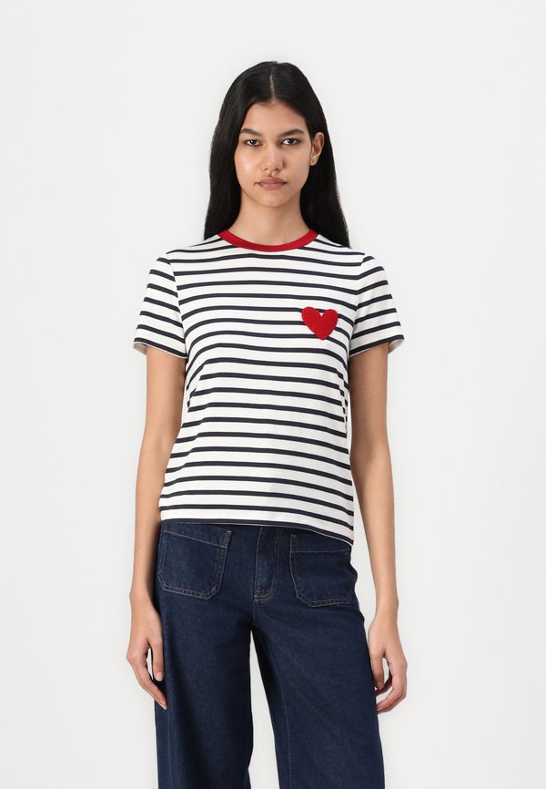 ONLY ONLHEART - Print T-shirt - cloud dancer/night sky/red heart
