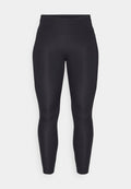 Schwarze Leggings mit hohem Bund, aus elastischem Material. Glatte Textur und enganpassendes Design ohne sichtbare Nähte oder Muster.