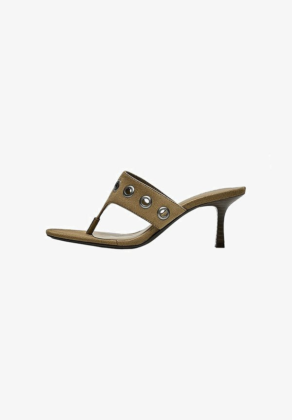 Bershka THONG MULE - HEELED SANDALS - T-bar sandals - sand