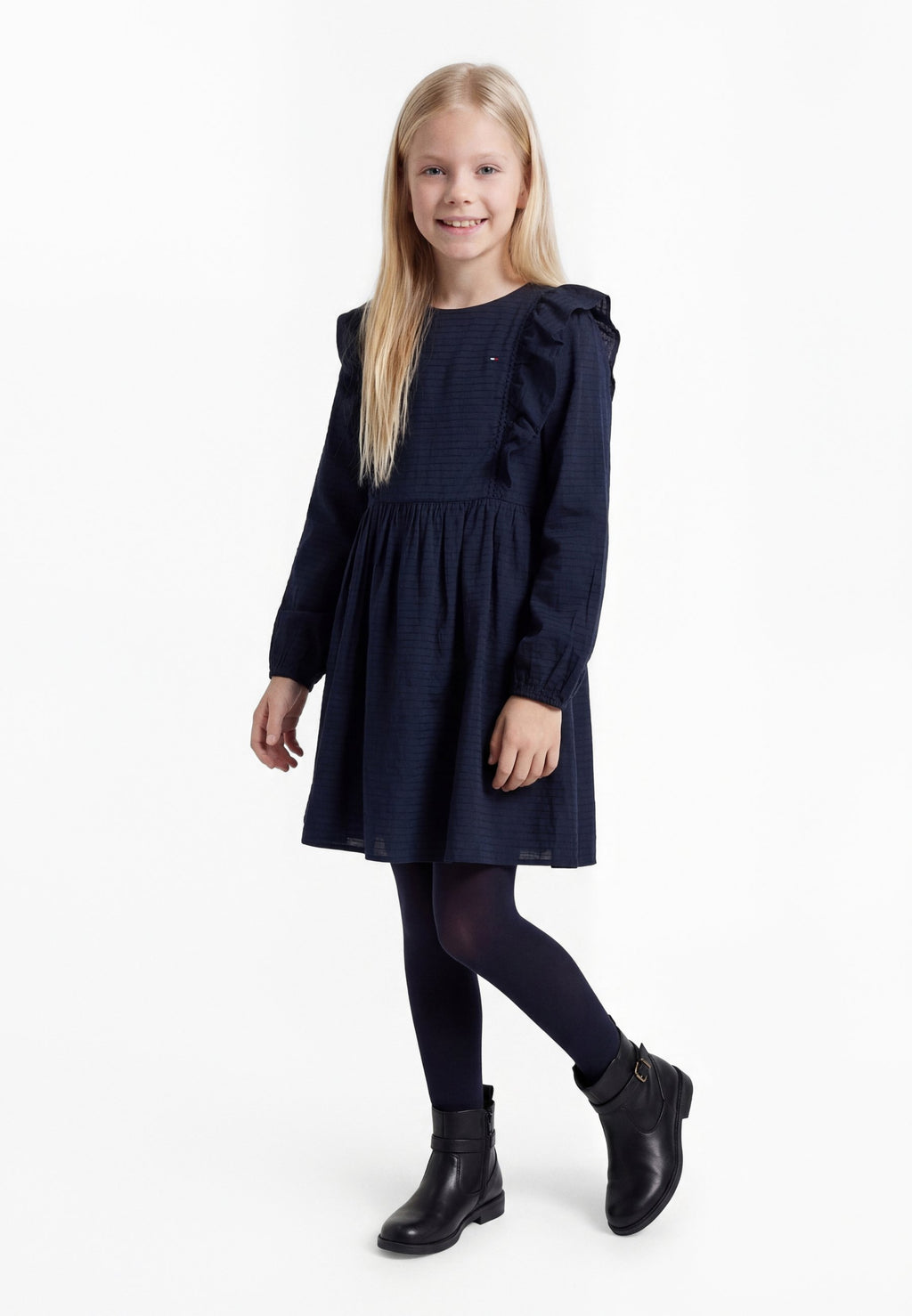 FESTIVE RUFFLE LONG SLEEVE A-LINE DRESS Media 2
