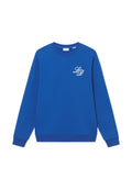Blauer Sweatshirt mit Rundhals, langen Ärmeln, gerippten Bündchen und Saum. Mit einem weißen "LD" Logo auf der Brust. Hergestellt aus einem glatten Stoff.