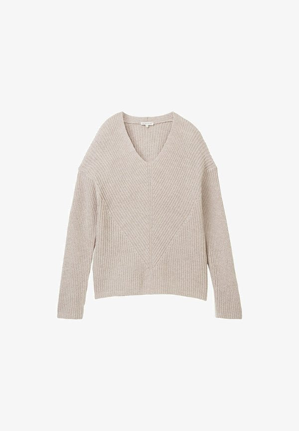TOM TAILOR MIT V-AUSSCHNITT - Jumper - dusty beige melange