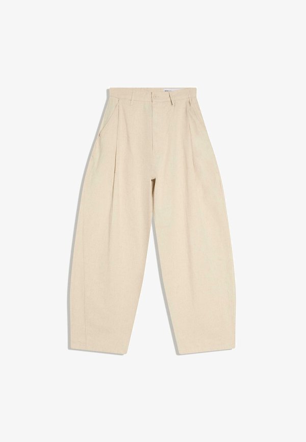 Bershka LINEN SUPER BAGGY - Trousers - sand