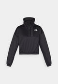 Schwarzer, cropped Pullover-Sweatshirt mit hohem Kragen, halbem Reißverschluss, gerippten Akzenten und dem North Face-Logo auf der Brust. Hergestellt aus glattem Stoff.