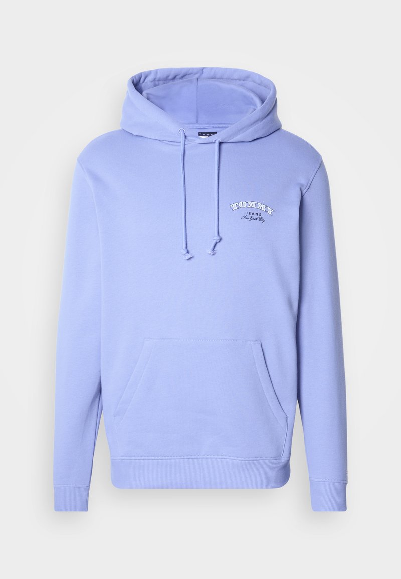 Hellviolette Kapuzenjacke aus weichem Stoff, mit einer Fronttasche, verstellbarer Kapuze mit Kordelzug und gesticktem "Tommy Jeans"-Logo.
