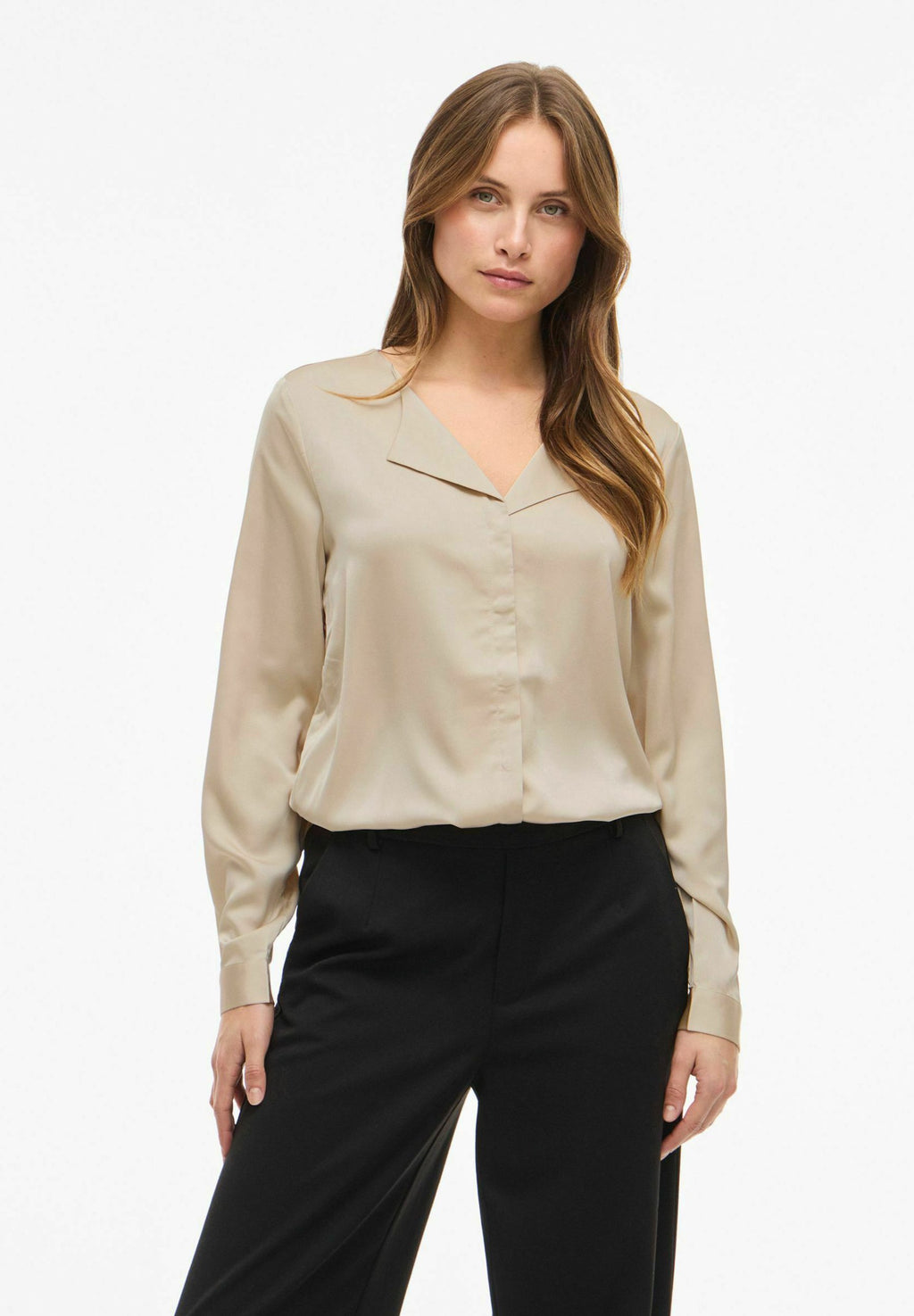 VILA VIELLETTE V-NECK L/S SATIN SHIRT - NOOS