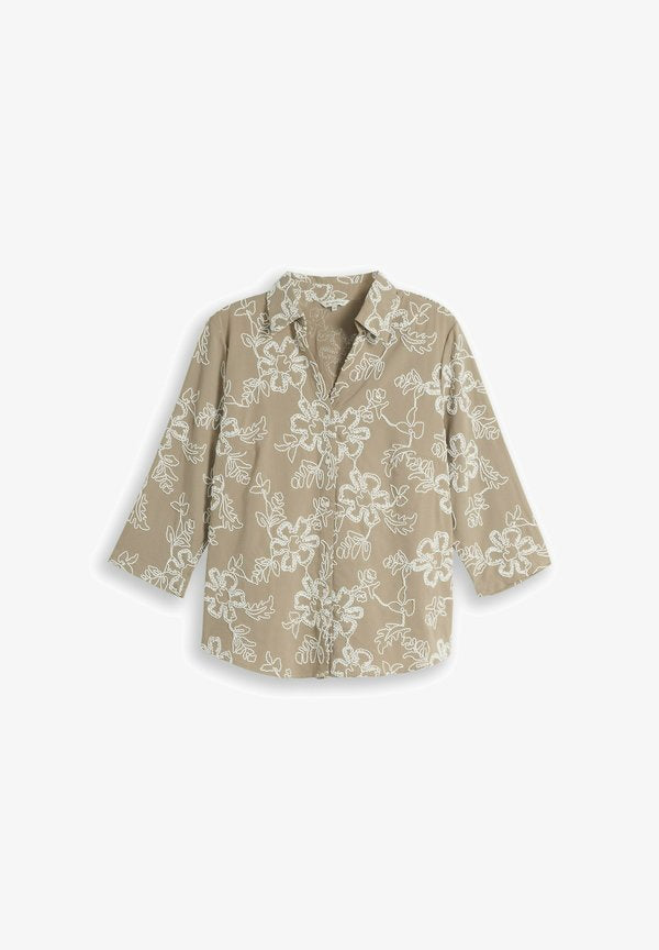 TOM TAILOR PLUS SIZE - BLUSE MIT STICKEREI - Blouse - olive white big flower design