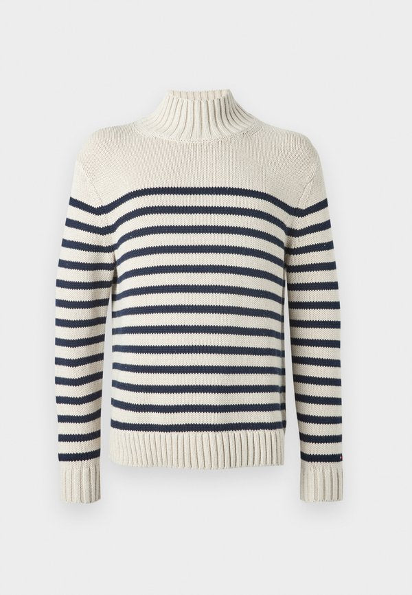 Tommy Hilfiger STRIPE MOCK NECK UNISEX - Jumper - oatmilk/desert sky