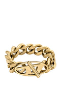 Goldene Kettenarmband mit miteinander verbundenen Gliedern, verfügt über eine strukturierte Oberfläche und einen ovalen Toggle-Verschluss. Verstellbar für die optimale Passform.