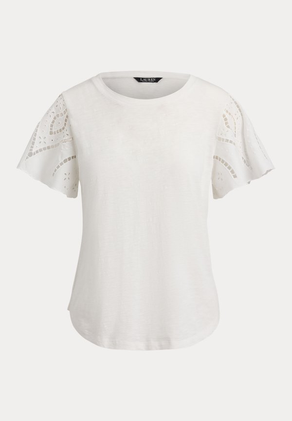 Lauren Ralph Lauren EYELET COTTON JERSEY & BROADCLOTH TOP