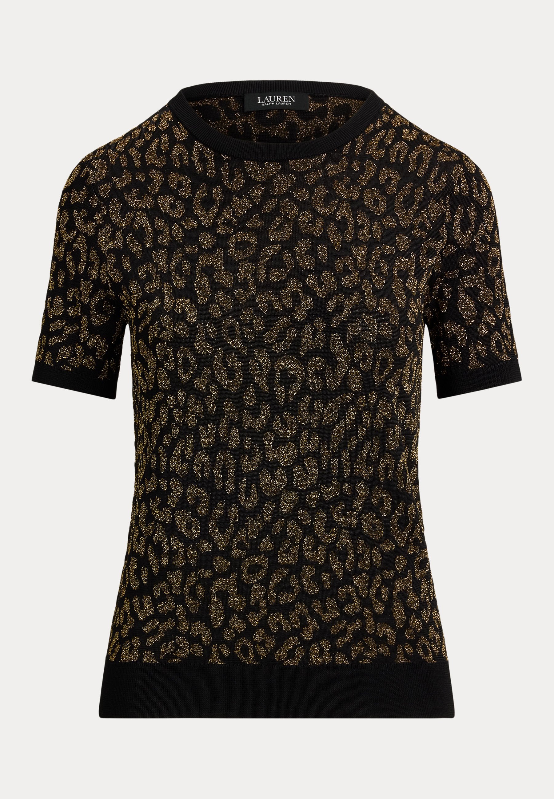 Lauren Ralph Lauren EYELAH METALLIC OCELOT SHORT SLEEVE SWEATER