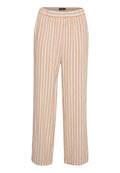 Leichte Leinenhosen mit horizontalen cremefarbenen und pfirsichfarbenen Streifen, ausgestattet mit einem elastischen Bund und einem weit geschnittenen Design. Sanfte Textur.