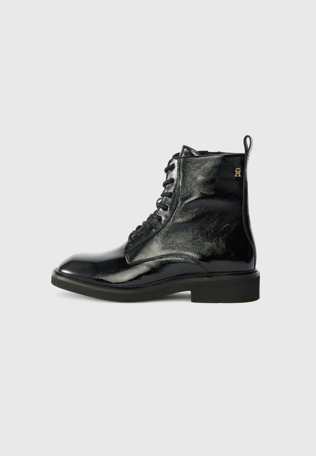 CRINKLE LEATHER LACE-UP ANKLE BOOTS Media 1