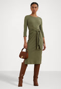 Lauren Ralph Lauren IMALAH TIE FRONT COTTON BLEND CREWNECK DRESS