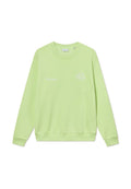 Hellgrünes Sweatshirt aus weicher Baumwolle. Es hat einen Rundhalsausschnitt, lange Ärmel und ein kleines, in Weiß auf der Vorderseite gedrucktes Logo.