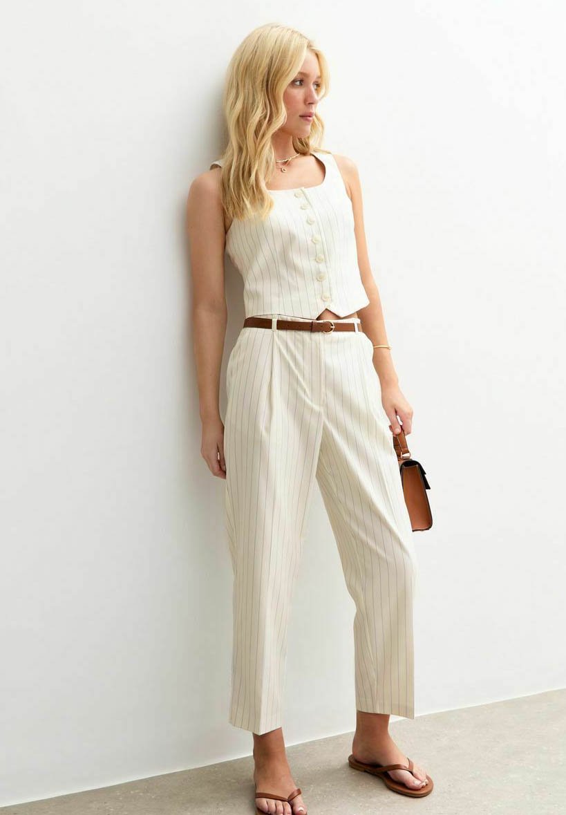 New Look PINSTRIPE BARREL LEG BELTED TAILORED