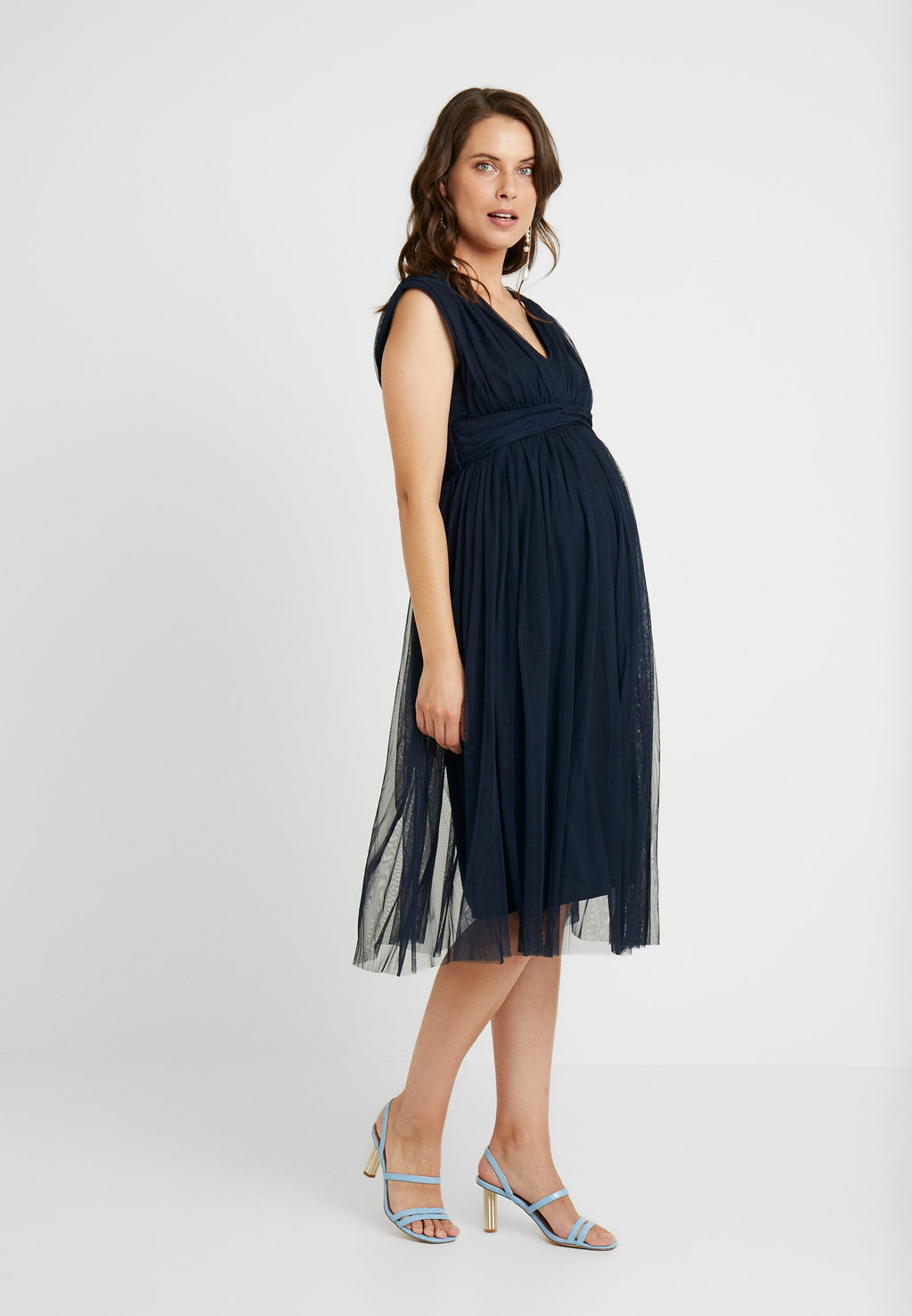 Anaya with love Maternity GATHERED V FRONT MIDI DRESS