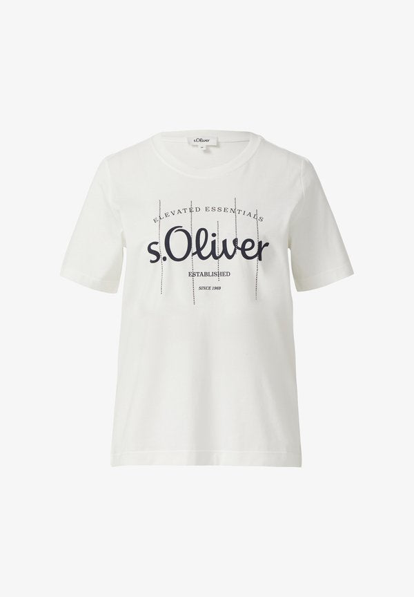 s.Oliver MIT LOGO UND SCHMUCKSTEINEN - Print T-shirt - creme