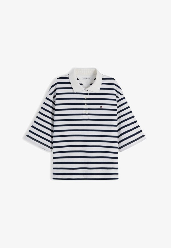 Tommy Hilfiger INTERLOCK - Print T-shirt - breton stripe ecru/dark night navy