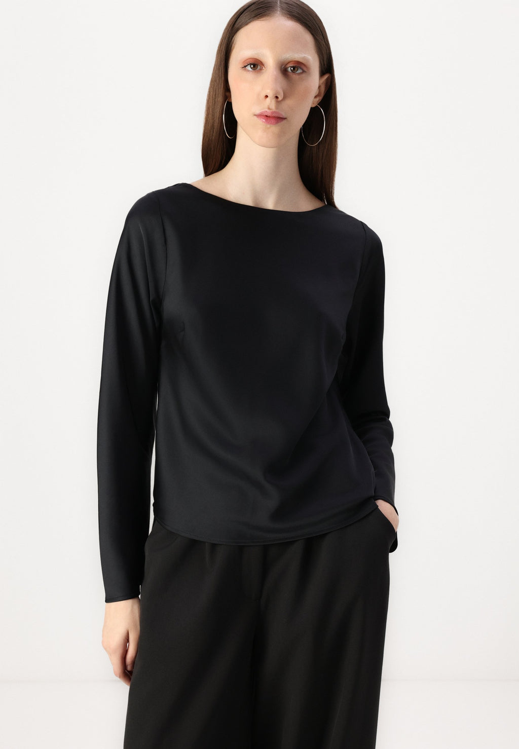 Abercrombie & Fitch Long-Sleeve Satin Cowl-Back Top