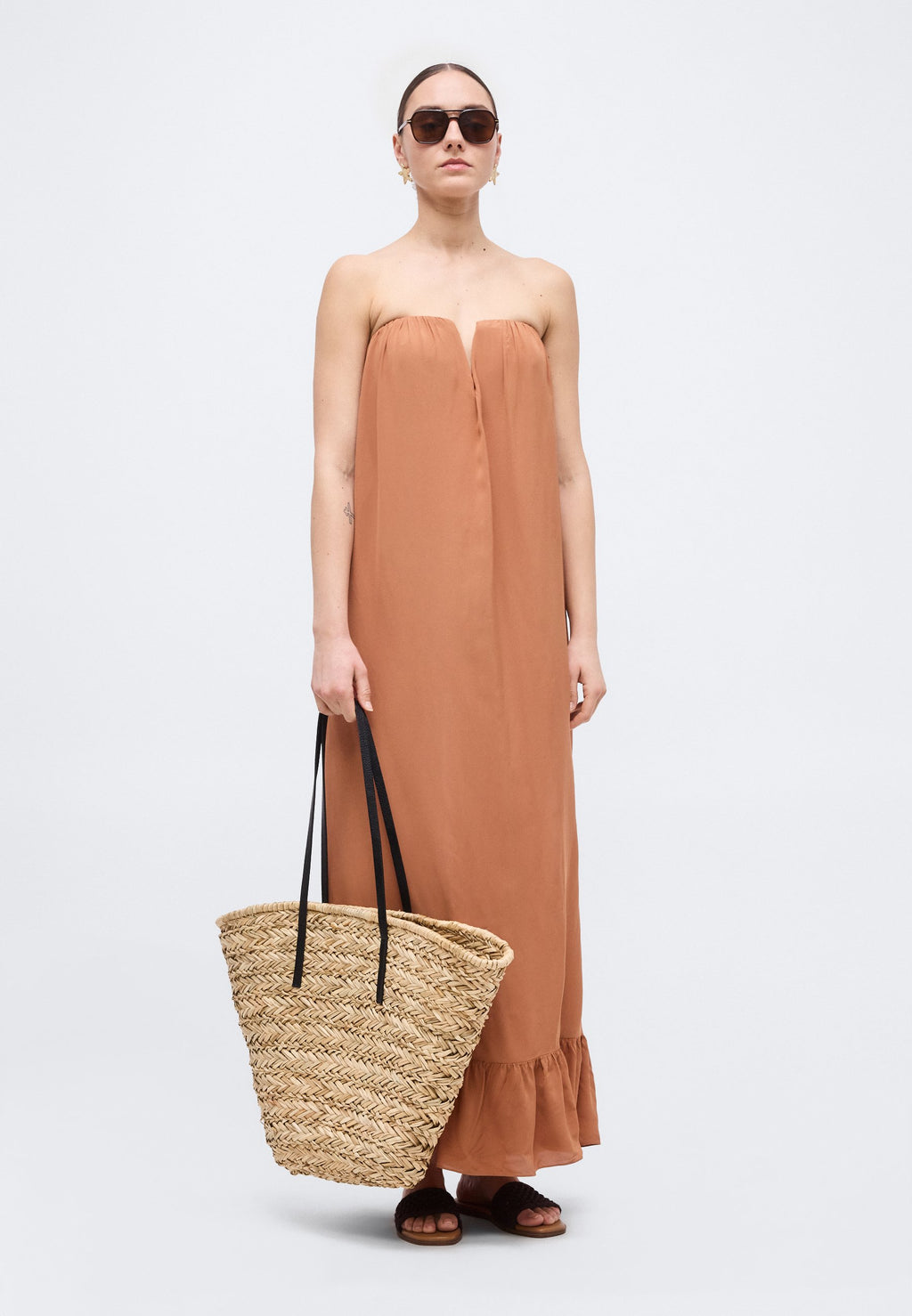 ADRIANA DEGREAS SOLID STRAPLESS LONG DRESS
