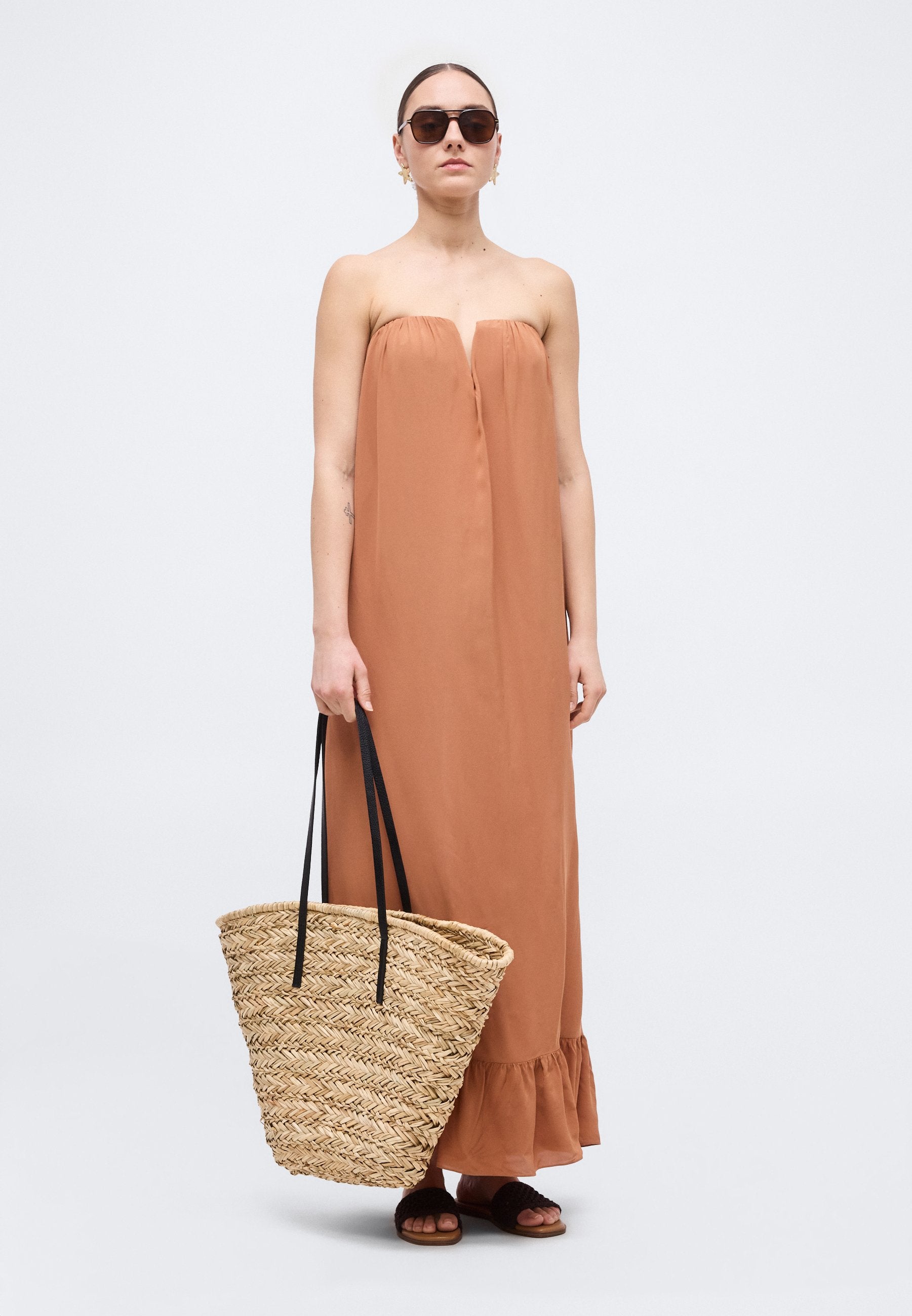 ADRIANA DEGREAS SOLID STRAPLESS LONG DRESS