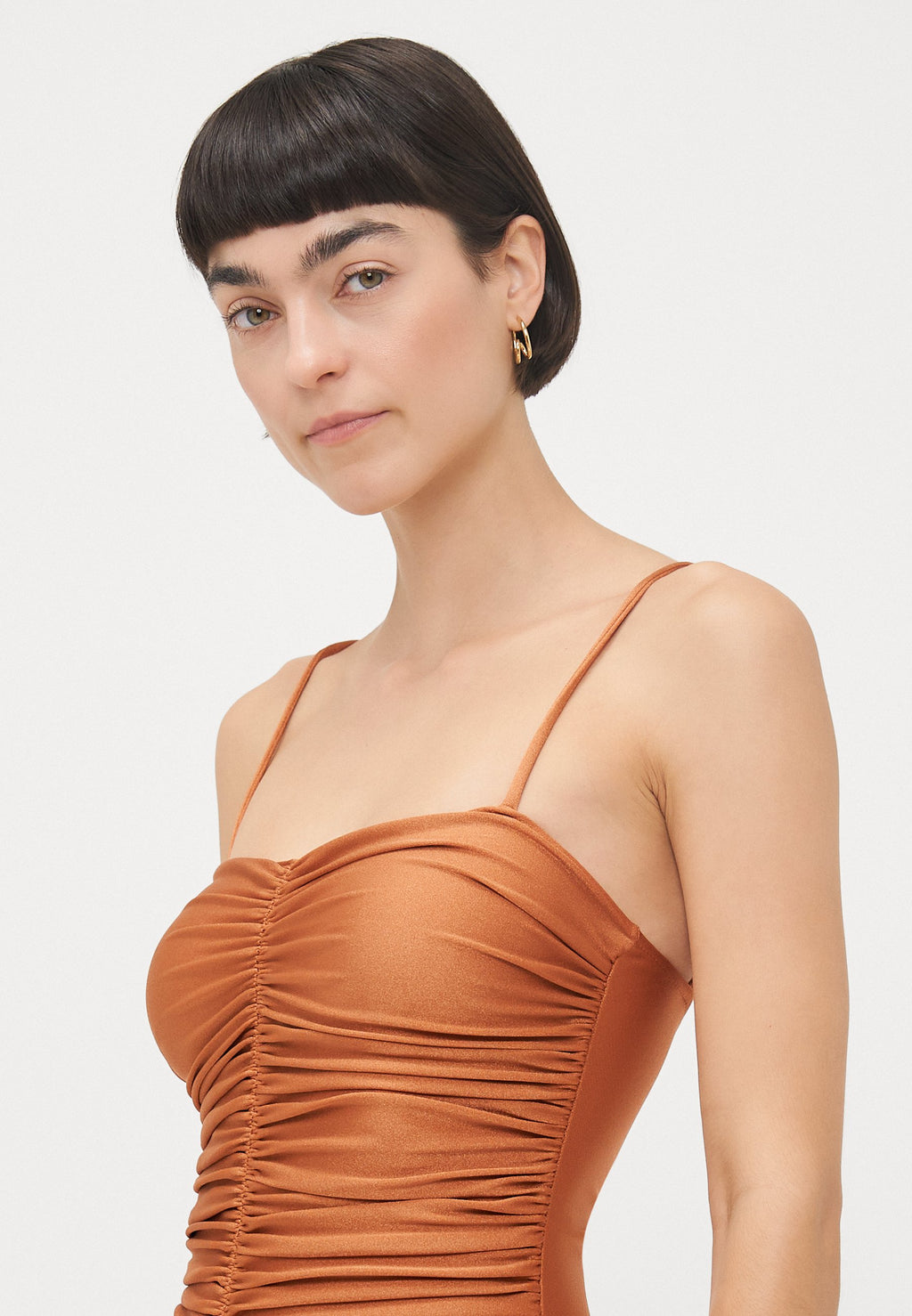 ADRIANA DEGREAS SOLID FRILLED STRAPS SWIMSUIT