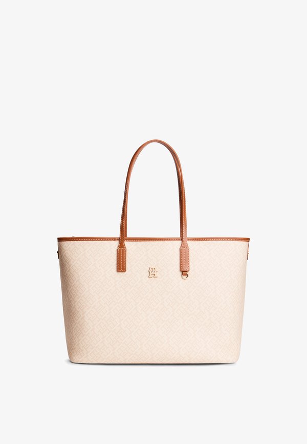 Tommy Hilfiger TH MONOPLAY TOTE BAG WITH LEATHER - Handbag - beige mix