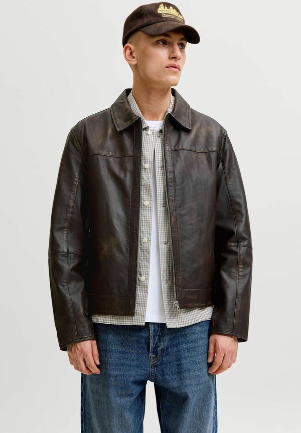 Jack & Jones JORATOCHA LEATHER JACKET NOOS - Leather jacket - chocolate brown