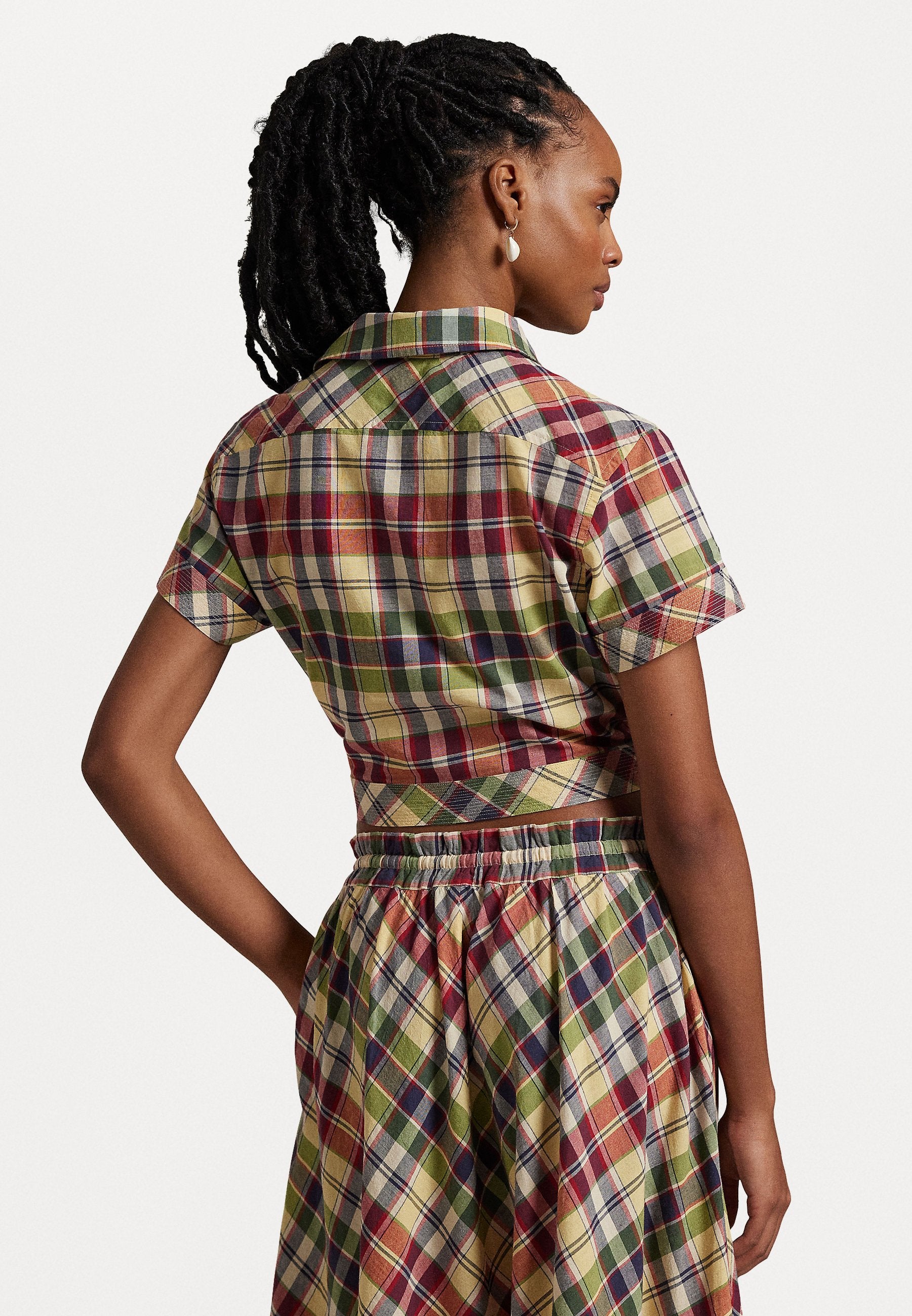 Polo Ralph Lauren CROPPED PLAID COTTON TIE FRONT TOP
