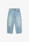 Bershka NEO BARREL CARGO JEANS - Straight leg jeans - light blue