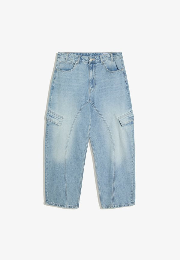 Bershka NEO BARREL CARGO JEANS - Straight leg jeans - light blue