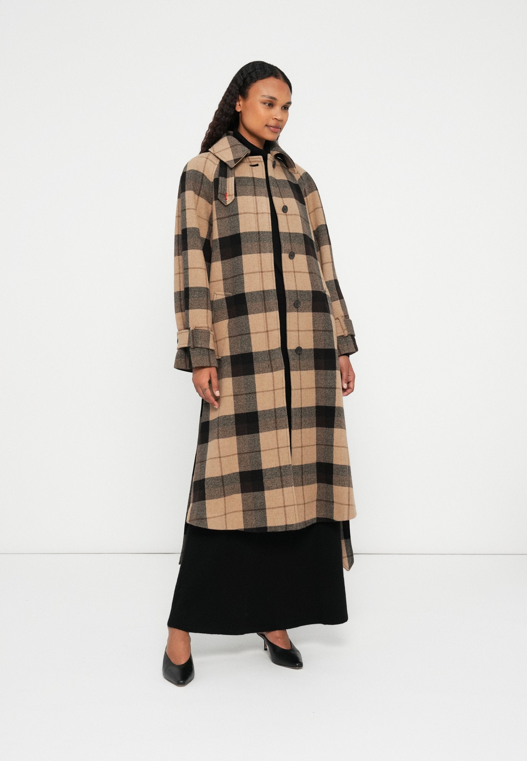 CHECK BELTED COAT Media 2