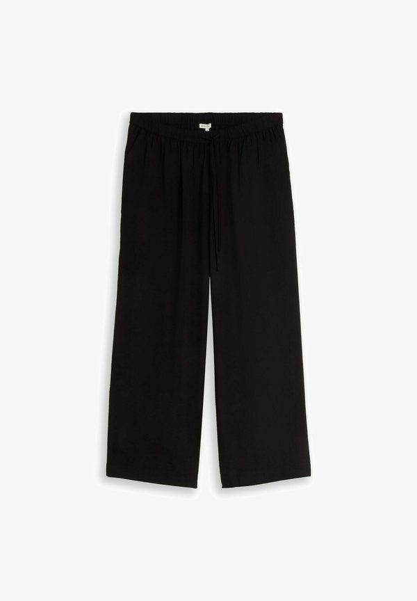 TOM TAILOR TOM TAILOR HOSEN & CHINO PLUS SIZE - LOOSE WIDE HOSE MIT KORDELZUG - Trousers - deep black