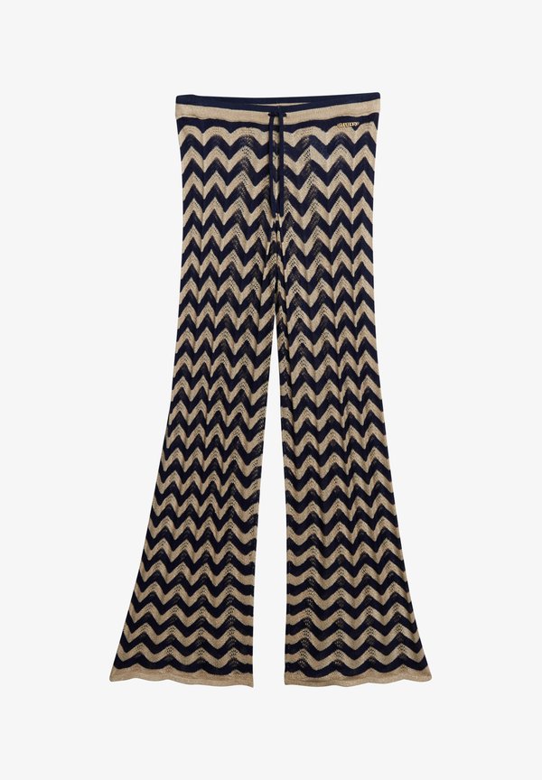 Superdry & Co ZIGZAG WIDE - Trousers - navy gold zigzag