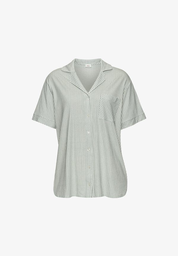 s.Oliver S.OLIVER PYJAMAOBERTEIL - Pyjama top - dunkelgrün gestreift