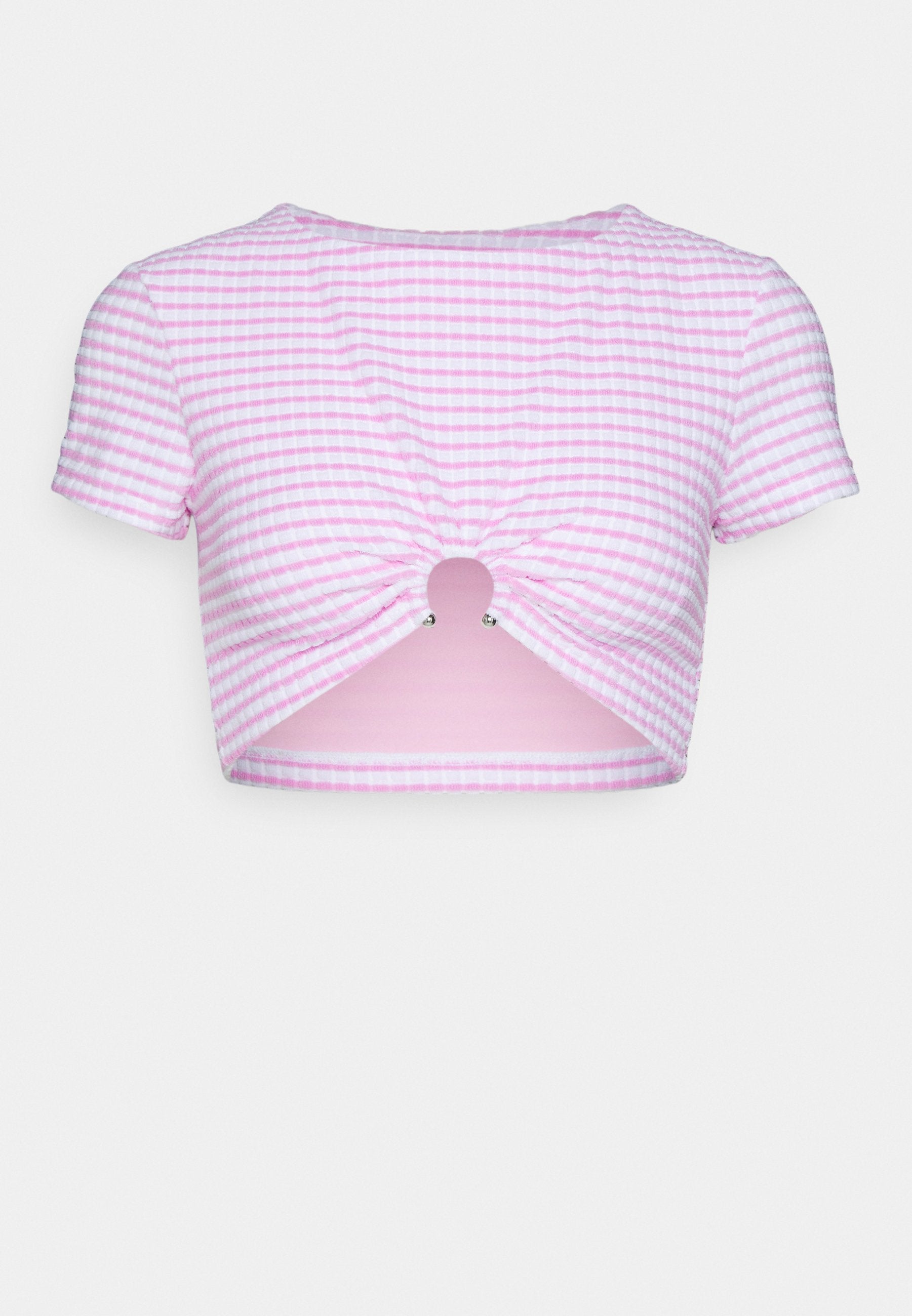 SORRENTO STRIPE SHORT SLEEVE RING CROP TOP Media 1