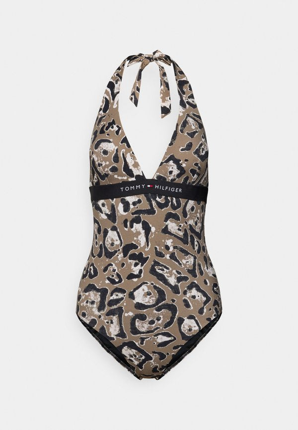 Tommy Hilfiger ORIGINAL PRINT REMOVABLE PADDING HALTERNECK SWIMSUIT - Swimsuit - nordic taupe