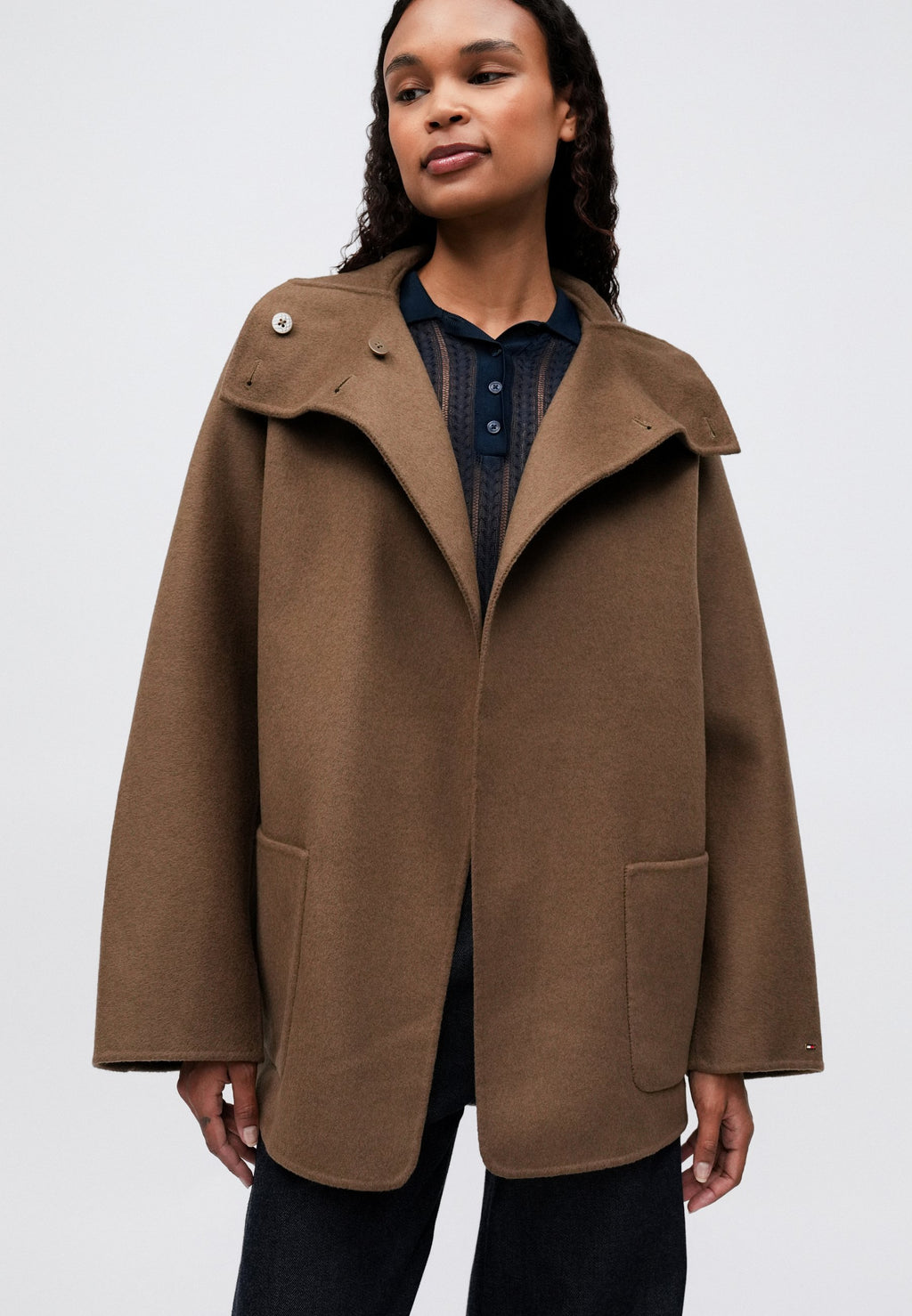 WOOL BLEND FUNNEL NECK OVERSIZED COAT Media 5