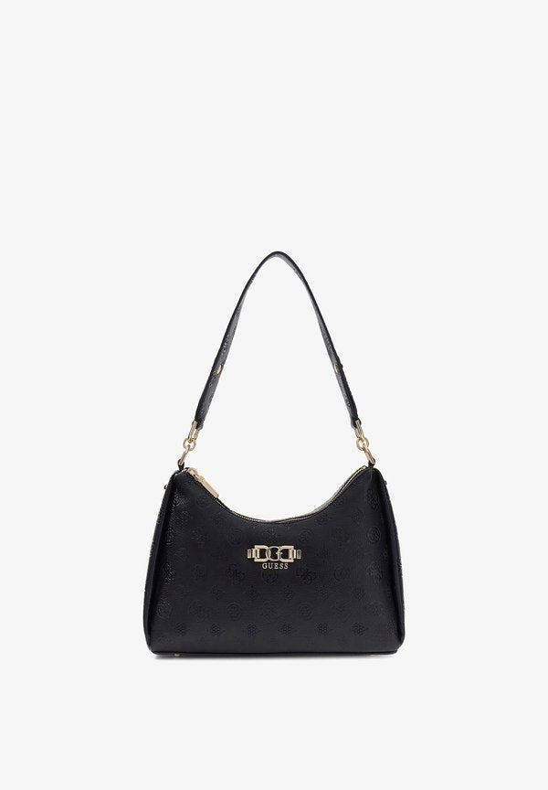 Guess ANISE DOUBLE ZIP SHOULDER BAG - Handbag - black logo