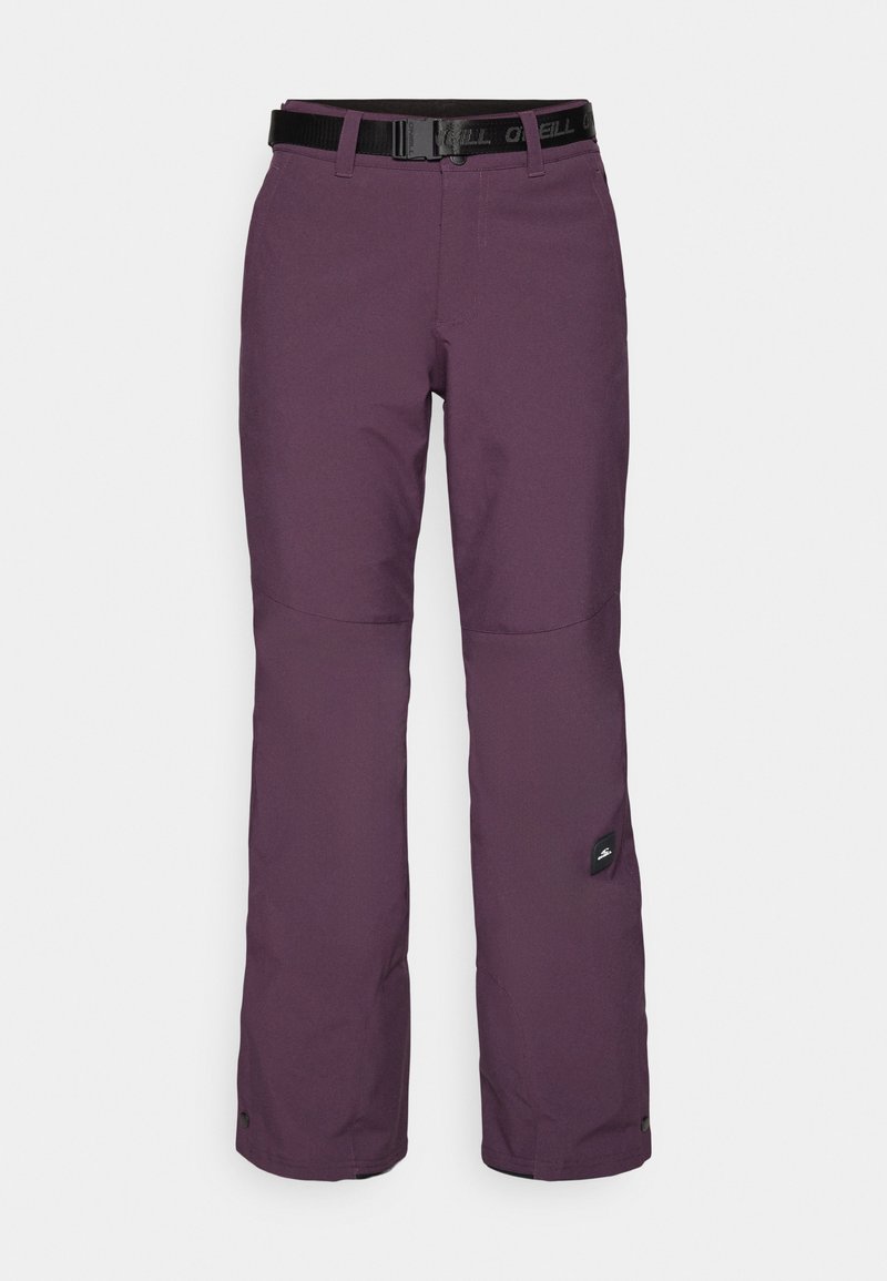 Lila Skihosen mit einer glatten Oberfläche, verstellbarem schwarzen Bund und Logodetail an der Seite. Verfügt über ein gerades Bein-Design.