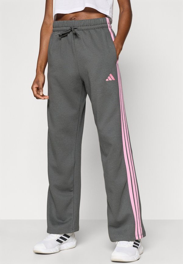 adidas Sportswear ESSENTIALS 3 STRIPES OPEN HEM PANTS - Tracksuit bottoms - grey six/tropic bloom