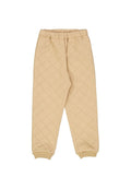 Beige, gesteppte Hosen mit einem elastischen Bund und gerippten Bündchen. Sie verfügen über ein Diamantmuster, das ein strukturiertes Erscheinungsbild verleiht.