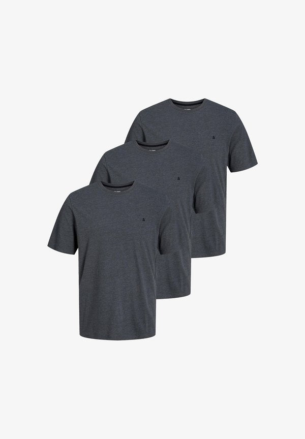 Jack & Jones 3 PACK - Basic T-shirt - dark grey melange