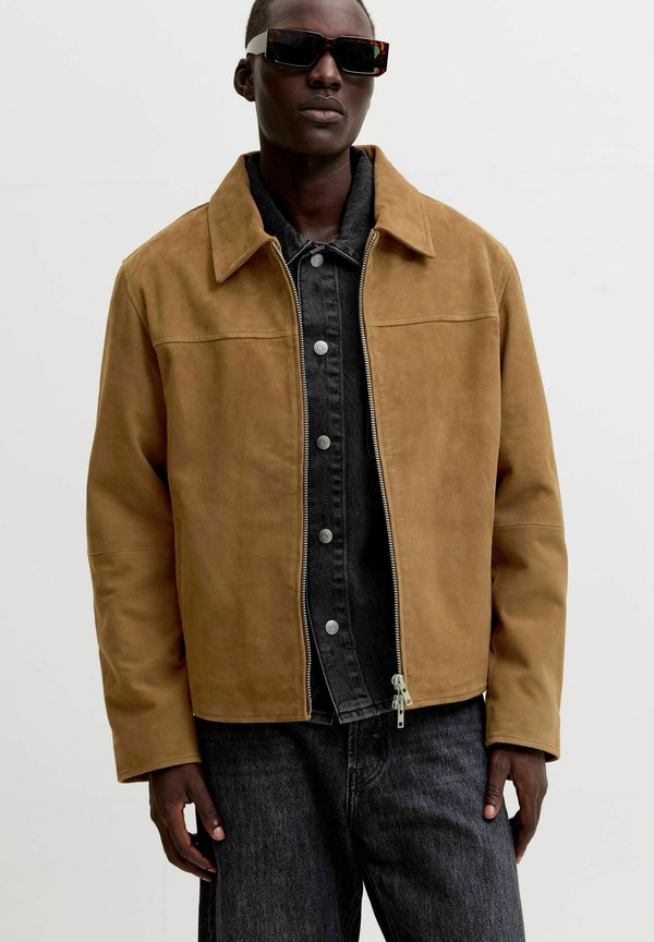 Jack & Jones Suede Suede - Leather jacket - cognac