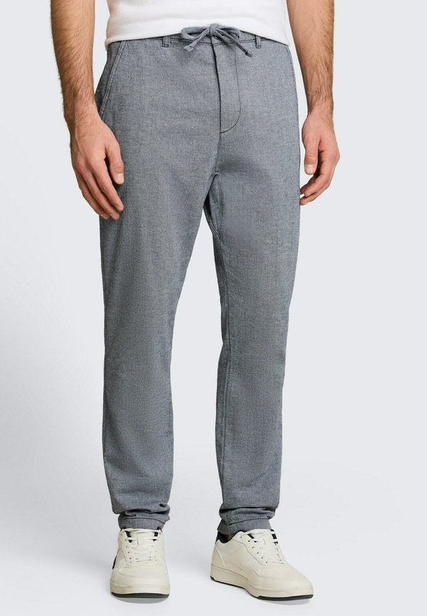TOM TAILOR TOM TAILOR HOSEN & CHINO REGULAR TAPERED CHINO HOSE MIT KORDELZUG - Trousers - navy structure