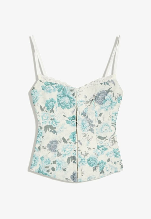 Bershka FLORAL CORSET - STRAPPY TOP - Top - dark blue